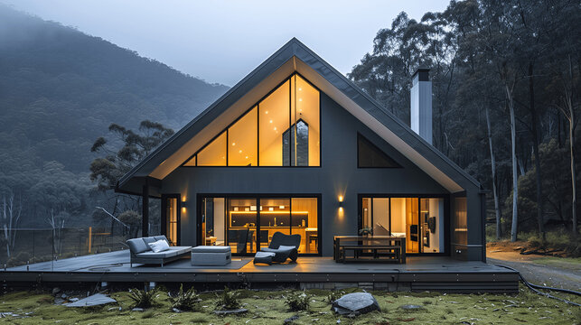 Modern Mountain Home Exterior at Twilight