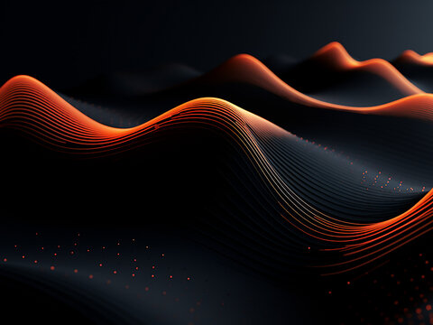 Geometric waves create a mesmerizing black bg. AI Generation.