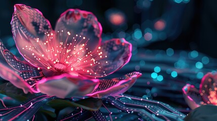Futuristic digital cosmos flower with circuit big data technology. AI generated image