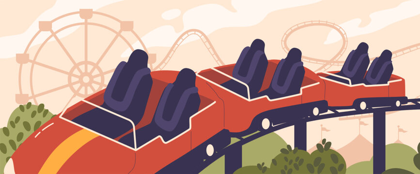 Vector Thrilling And Dynamic Roller Coaster, Gravity-defying Amusement Park Rides That Feature Steep Drops, Twists