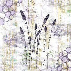 Lavender on a mixed media background 