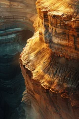 Fotobehang Surreal colorful landscape inspired by Grand Canyon. Rock texture, rock formations. Abstract colorful background image. Created with Generative AI technology © Artem