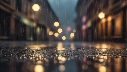 Foto op Canvas rainy day in the city, rainy day scene, empty street, rain drops on the ground © Gegham