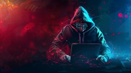 man with a diver and hood on a laptop hacker, computer, cyber security, pirate concept