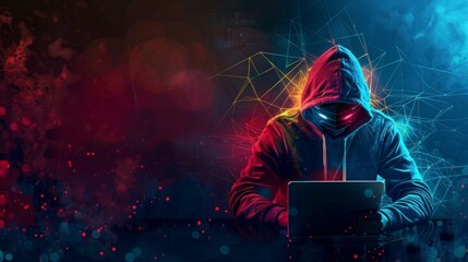 man with a diver and hood on a laptop concept hacker, computer, cyber security, pirate, man