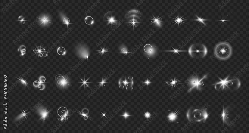 Poster beams and gleams, isolates et of realistic lens flare effects. vector camera reflection or tweak, sp