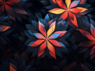 Dazzling Kaleidoscopic Pattern on a Black Canvas. AI Generation.