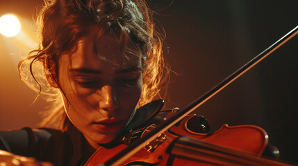 musician playing violin, A close-up of a talented violinist playing a soulful melody during a...