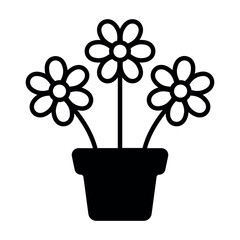 flower in flowerpot icon on white background