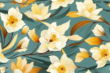 Fototapeta na wymiar Yellow and White Flowers on Blue Background