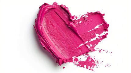 Vibrant Pink Lipstick Heart Isolated on White Background, Symbolizing Love, Beauty, and Femininity