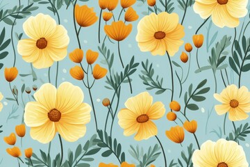 Yellow Flowers on Blue Background