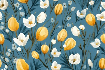 White and Yellow Flowers on Blue Background