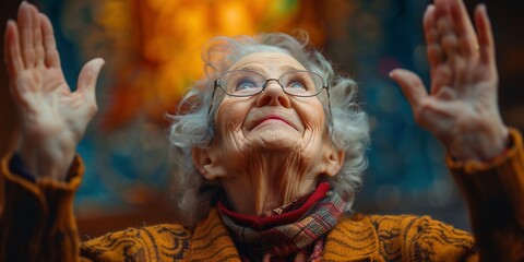 Obraz premium Elderly woman hands praying with peace of mind and faith.