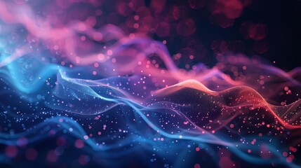 Abstract digital art background with colorful flowing shapes and particles, dynamic motion graphics - obrazy, fototapety, plakaty