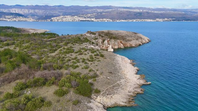 Aerial view of coastline on Island of Krk, Croatia
