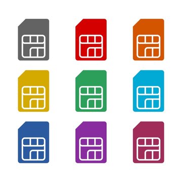 SIM card icon isolated on white background. Set icons colorful