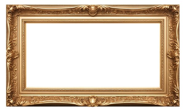 Gold picture frame on white background