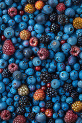 Top view of fresh blueberries. bright color. Generative AI.