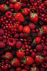 Top view of fresh assorted berries. bright color. Generative AI.
