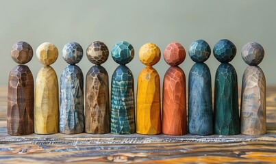 Diversity and Inclusion concept. Wooden and colored figurines - obrazy, fototapety, plakaty