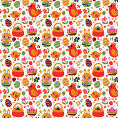 Cute Rabbit Chick Eggs Easter Pattern Design