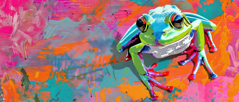 Joyful Leap, Frog on a vibrant background, Whimsical Wildlife © Gasi