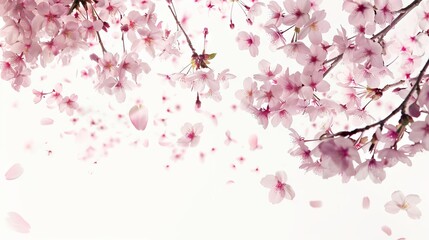 Fototapeta premium Enchanting Sakura Blossoms Gracefully Floating on a Pure White Background