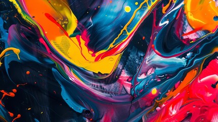 Expressive Abstract Composition with Vibrant Neon Paint Swirls, Splatters, and Textures, Creating a Dynamic and Energetic Background