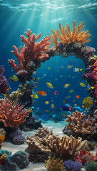Fototapeta na wymiar Organic Shapes Podium with a Coral Reef for promote Cosmetic Concept