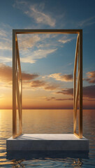 Radiant Podium with a Sunrise Horizon for promote Cosmetic Concept