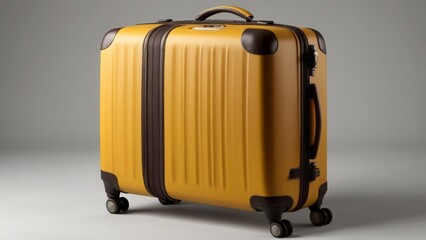 large yellow travel suitcase on a gray background. - 761573916