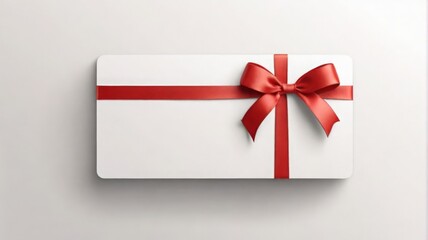 Blank white gift card with red ribbon bow isolated - 761573992