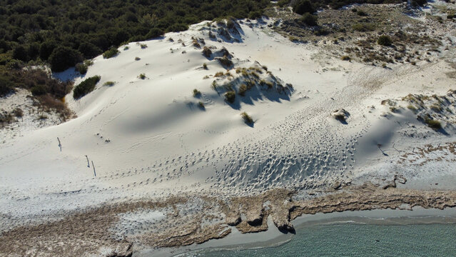Sand dunes shaped by the wind in Capo Comino, east coast of Sardinia