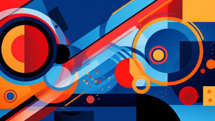 Obraz premium An abstract painting of intricate circles and geometric shapes in vibrant colors dynamic composition, retro futuristic concept