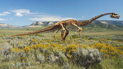 The tranquil meadow, home to a dinosaur, faces upheaval from an asteroid and the underlying tectonic sandstone