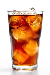 Iced Tea in Glass with Ice Cubes, Cold Refreshing Drink Isolated on White Background