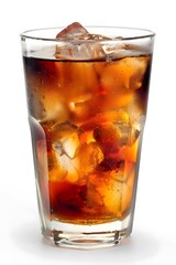 Iced Tea in Glass with Ice Cubes, Cold Refreshing Drink Isolated on White Background