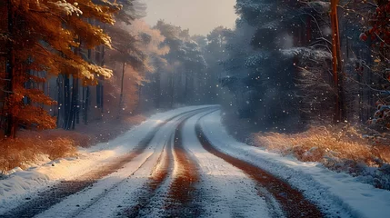 Fototapeten Snowy forest paradise, a world of serene beauty, winter charm © beckett
