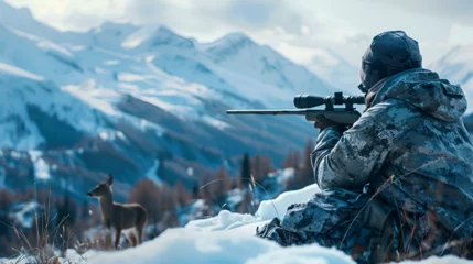 Poster Close-up of a deer with hunting gun mounts, Generative AI. © HayyanGFX