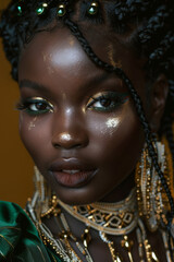 fashion photo, close-up shot, an african beauty queen woman portrait with hair locks plaited