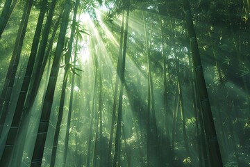 Bamboo Forest: A tranquil scene featuring a dense bamboo forest with sunlight filtering through the tall stalks.

