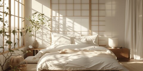 A wooden bed with a white comforter and pillows
