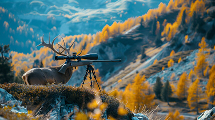 Close-up of a deer with hunting gun mounts, Generative AI.