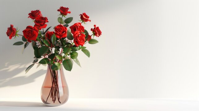 Red rose flowers bouquet in a vase isolated white background. AI generated image