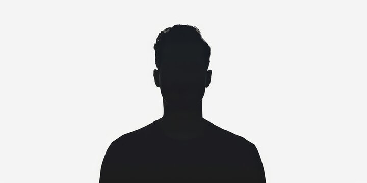 A man's head is shown in silhouette on a white background