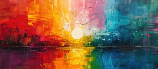 Vibrant Rainbow Sky in Abstract Oil Painting Evoking a Kaleidoscope of Colors in an Inspiring Studio Atmosphere