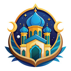 Vector illustration of a mosque in the middle of the starry sky.