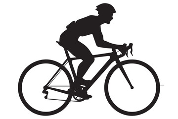 Male bicyclist riding a bicycle vector silhouette isolated on white background
