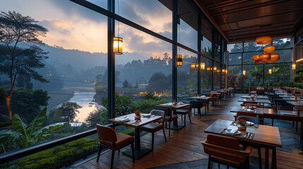 Elegant Riverside Dining Room at Twilight